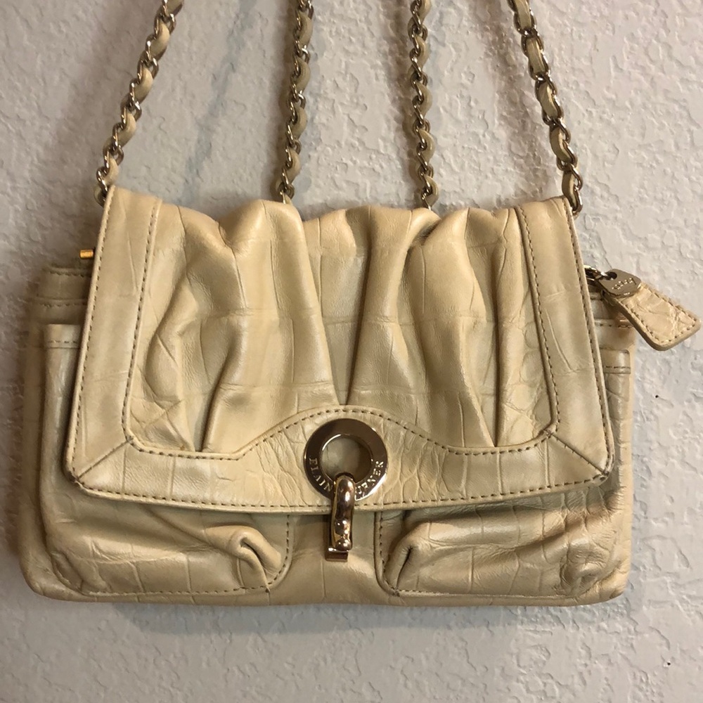 Elaine Turner Vintage small handbag with chain crossbody tan color classic